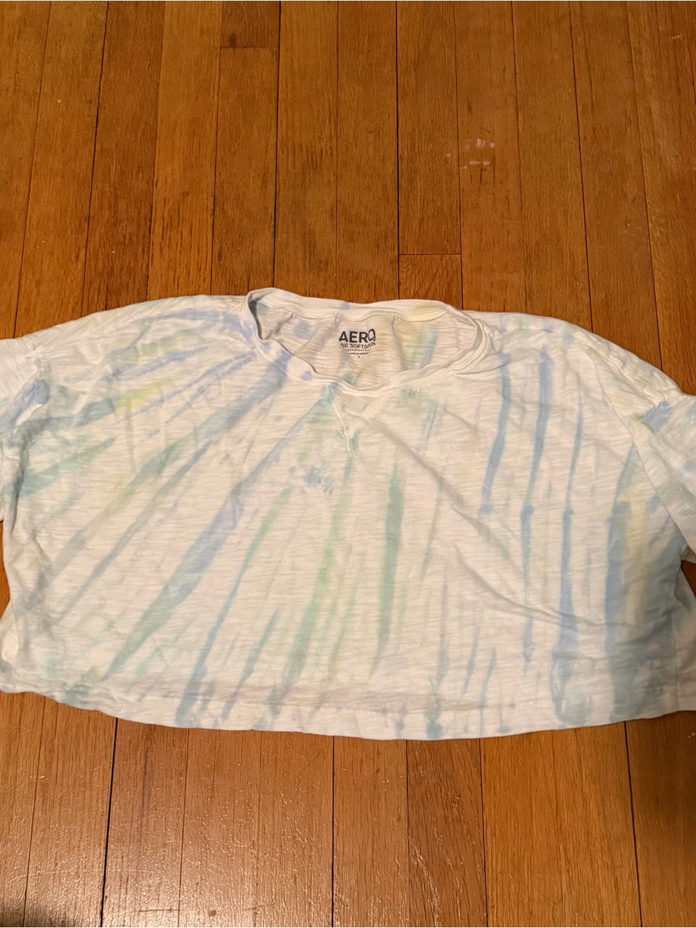 AERO Soft White Tie-Dye Short Sleeve Crop Tee - Pastel Blue & Green